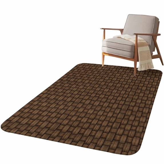 5.25'x7.55' Area Rug for Living Room, Dark Brown Rattan Non Slip Soft Large Rugs for Bedroom Dining Room Office, Washable Low Pile Rugs Kitchen Nursery Floor Mat Vintage Abstract Wicker Texture