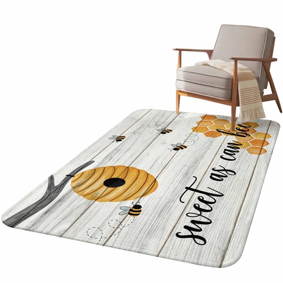 5.25'x7.55' Area Rug for Living Room, Farmhouse Bee Non Slip Soft Large Rugs for Bedroom Dining Room Office, Washable Low Pile Rugs Kitchen Nursery Floor Mat Pastoral Country Bee Grey Wooden