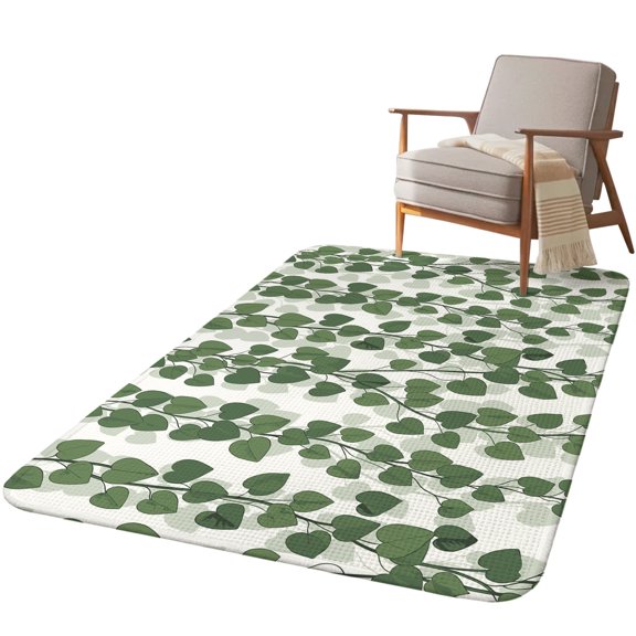 5.25'x7.55' Area Rug for Living Room, Green Ivy Leaves Non Slip Soft Large Rugs for Bedroom Dining Room Office, Washable Low Pile Rugs Kitchen Nursery Floor Mat Spring Botanical Modern Country