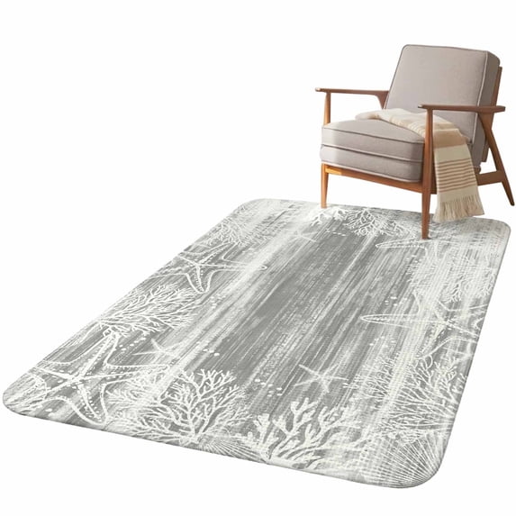 5.25'x7.55' Area Rug for Living Room, Grey Coastal Non Slip Soft Large Rugs for Bedroom Dining Room Office, Washable Low Pile Rugs Kitchen Nursery Floor Mat Summer Ocean Sea Ombre Starfish Corals