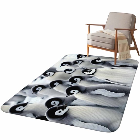 5.25'x7.55' Area Rug for Living Room, Grey Penguins Non Slip Soft Large Rugs for Bedroom Dining Room Office, Washable Low Pile Rugs Kitchen Nursery Floor Mat Winter Animals Vintage Gray