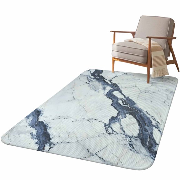 5.25'x7.55' Area Rug for Living Room, Modern Gray White Non Slip Soft Large Rugs for Bedroom Dining Room Office, Washable Low Pile Rugs Kitchen Nursery Floor Mat Abstract Geometric Marble Patterns