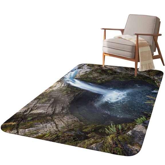 5.25'x7.55' Area Rug for Living Room, Mountains Non Slip Soft Large Rugs for Bedroom Dining Room Office, Washable Low Pile Rugs Kitchen Nursery Floor Mat Nature Waterfall Landscape Blue Brown