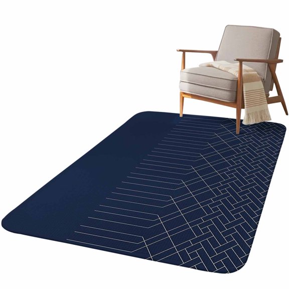 5.25'x7.55' Area Rug for Living Room, Navy Blue White Geometric Non Slip Soft Large Rugs for Bedroom Dining Room Office, Low Pile Rugs Kitchen Nursery Floor Mat Modern Herringbone Abstract Art