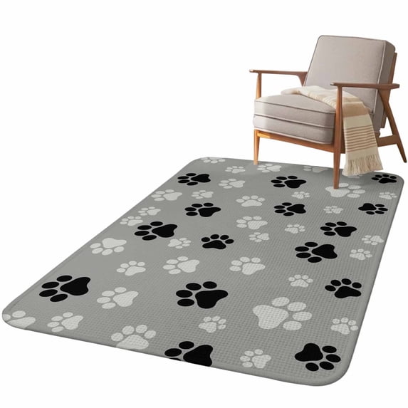 5.25'x7.55' Area Rug for Living Room, Pet Paw Printed Non Slip Soft Large Rugs for Bedroom Dining Room Office, Washable Low Pile Rugs Kitchen Nursery Floor Mat Modern Black Grey Watercolor Dog Claws