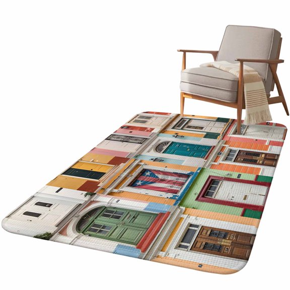 5.25'x7.55' Area Rug for Living Room, Puerto Rico Non Slip Soft Large Rugs for Bedroom Dining Room Office, Washable Low Pile Rugs Kitchen Nursery Floor Mat Vintage Boho Style Door Gates
