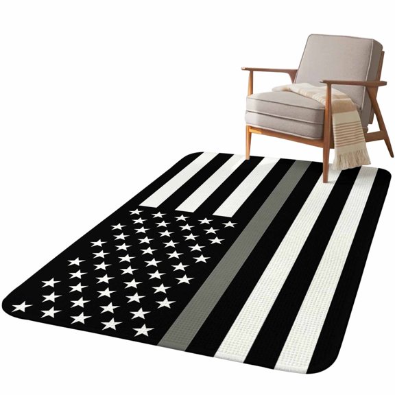 5.25'x7.55' Area Rug for Living Room, Thin Grey White Line Non Slip Soft Large Rugs for Bedroom Dining Room Office, Washable Low Pile Rugs Kitchen Nursery Floor Mat American Flag Star