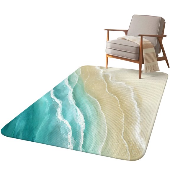 5.25'x7.55' Area Rug for Living Room, Turquoise Beach Coastal Non Slip Soft Large Rugs for Bedroom Dining Room Office, Washable Low Pile Rugs Kitchen Nursery Floor Mat Summer Ocean Nautical Seaside