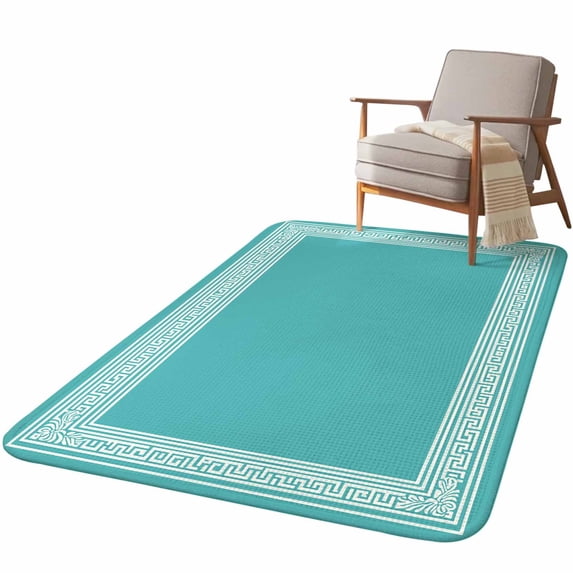 5.25'x7.55' Area Rug for Living Room, Turquoise Non Slip Soft Large Rugs for Bedroom Dining Room Office, Washable Low Pile Rugs Kitchen Nursery Floor Mat Geometric Boho Ethnic Tile Chic Monochrome