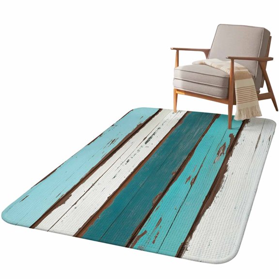 5.25'x7.55' Area Rug for Living Room, Turquoise Teal Non Slip Soft Large Rugs for Bedroom Dining Room Office, Washable Low Pile Rugs Kitchen Nursery Floor Mat Farmhouse Retro Ombre Wooden Grain