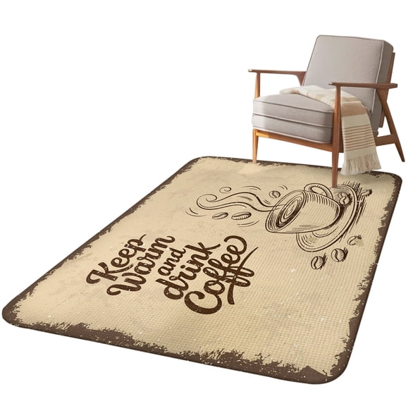 5.25'x7.55' Area Rug for Living Room, Vintage Coffee Non Slip Soft Large Rugs for Bedroom Dining Room Office, Washable Low Pile Rugs Kitchen Nursery Floor Mat Farmhouse Coffee Beans Drinking