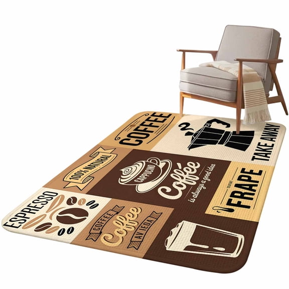 5.25'x7.55' Area Rug for Living Room, Vintage Coffee Non Slip Soft Large Rugs for Bedroom Dining Room Office, Washable Low Pile Rugs Kitchen Nursery Floor Mat Farmhouse Retro Art Coffee Beans