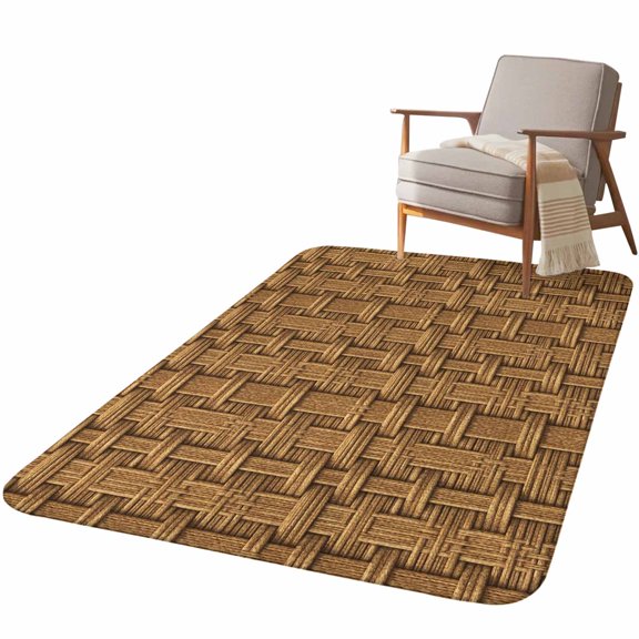 5.25'x7.55' Area Rug for Living Room, Vintage Rattan Non Slip Soft Large Rugs for Bedroom Dining Room Office, Washable Low Pile Rugs Kitchen Nursery Floor Mat Minimalist Abstract Wicker Texture Brown