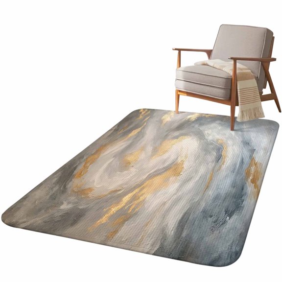 5.25'x7.55' Area Rug for Living Room, Yellow Grey Ombre Non Slip Soft Large Rugs for Bedroom Dining Room Office, Washable Low Pile Rugs Kitchen Nursery Floor Mat Modern Marble Ink Painting Abstract