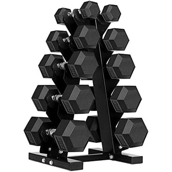 5-25LB Hex Dumbbell Set with Rack Rubber Coated Dumbbell Set with Rack 150 Pound Weight for Home Gym$$Sport & Recreation Other