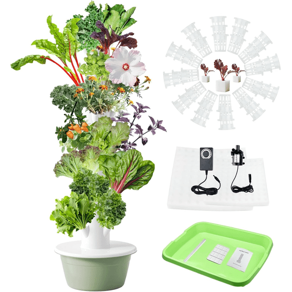 5.25ft Tall Hydroponics Growing System Tower, 9 Layers 36 Plant Spots Hydroponics Growing System Kit Tower, Vertical Hydroponic Tower for Indoor & Outdoor, Space-Saving