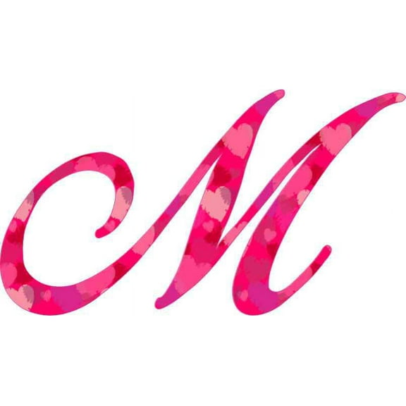 5.25in x 3in Hearted Cursive M Monogram Sticker Fancy Vinyl Vehicle Stickers
