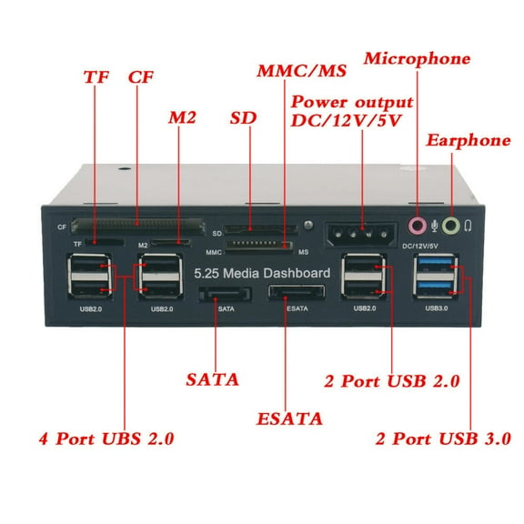5.25inch Internal Card Reader Front Panel USB 3.0 ESATA PC Computer Optical Drive Hub Media Dashboard Card Reader Multifuntion