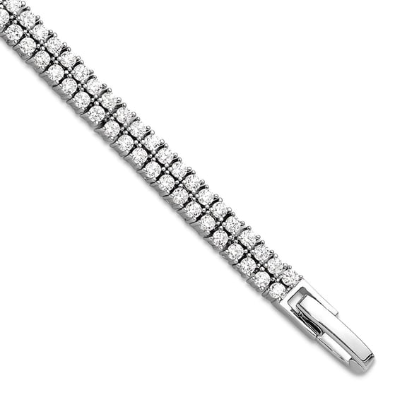 5.25mm 925 Sterling Silver Rhodium Plated Double Row Cubic Zirconia Tennis Bracelet 7.25 Inch Tennis Bracelet for Women