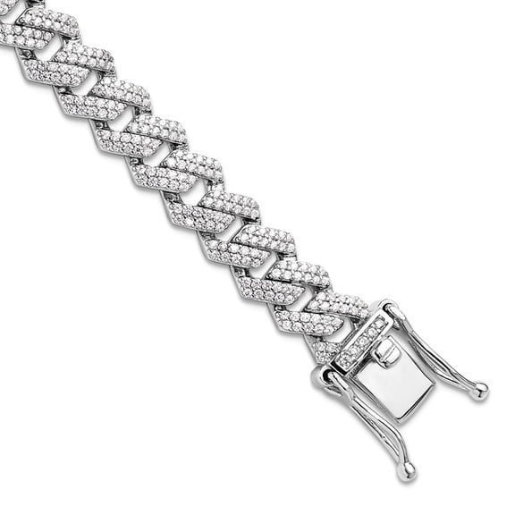5.25mm 925 Sterling Silver Rhodium Plated Micro Pave Cubic Zirconia Monaco Link Bracelet 7.5 Inch Link Bracelet for Wome