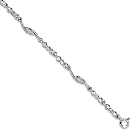 5.25mm 925 Sterling Silver Rhodium Plated Polished CZ With 2inch Extension Bracelet 6.5 Inch Link Bracelet for Women