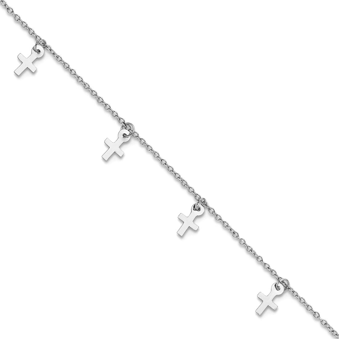 5.25mm 925 Sterling Silver Rhodium Plated Polished Religious Faith Cross Plus 1in Extension Anklet 9.5 Inch Anklet for W