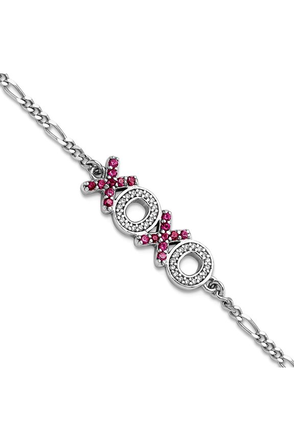 5.25mm 925 Sterling Silver X and O Cubic Zirconia With 1 In Extension Bracelet 7.25 Inch Link Bracelet for Women