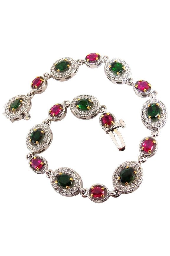 5.27ct natural tsavorite ruby diamonds cluster link bracelet
