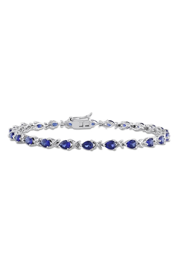 5.28 carat (Ctw) Lab-Created Blue Sapphire X Link Bracelet in Sterling Silver (7.25 inches) for Women