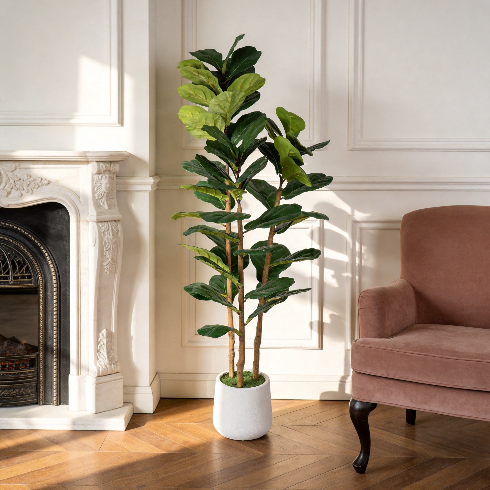 5.2FT Artificial Fiddle Leaf Fig Tree with White Planter Pot,Leaves Lifelike Fake Indoor Plant for Home Office Living Room Decoration