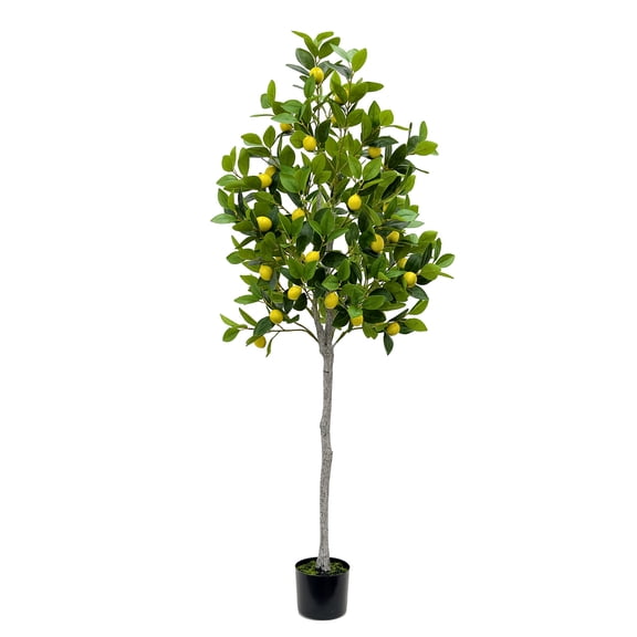 5.2FT Artificial Lemon Tree with Realistic Yellow Fruits in Black Plastic Pot, Faux Fruit Floor Plant for Indoor Outdoor Home Office Garden Decor