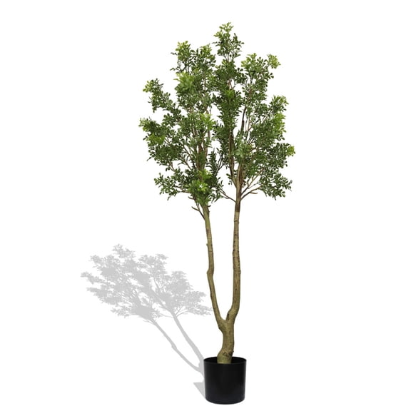 5.2FT Artificial Tree Tall Lush Evergreen Faux Plant with Vibrant Green Foliage and Natural Look Trunk Perfect Decorative Potted Tree for Indoor Home Office Living Room or Entryway 1pc/set