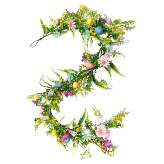 5.2FT Easter Garland Spring Vine with Easter Eggs Flowers Berries for Rustic Mantle Arch Home Table Centerpiece Tree Decoration, Farmhouse Easter Decor, Spring Party Decor, 1Pc(Green,63x3")