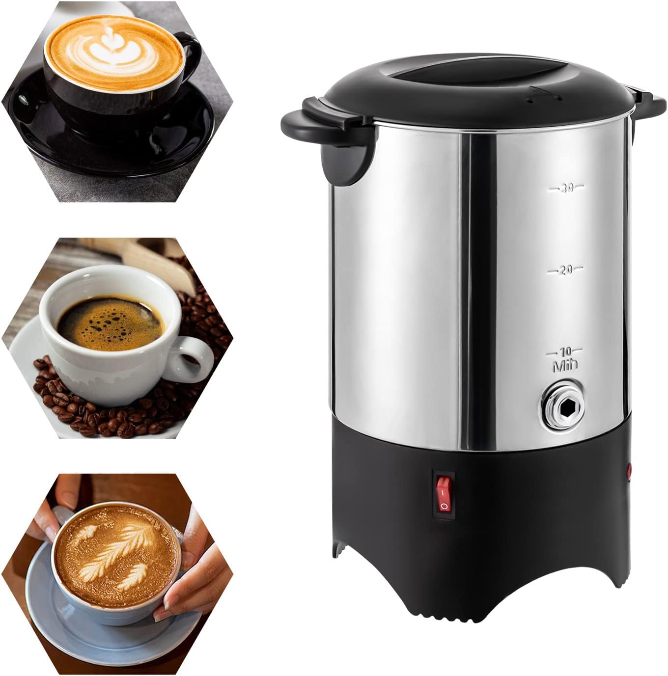 30-Cup (5.2L) Stainless Steel Coffee Urn - 1000W Fast Brewer For Offices, Parties, Events