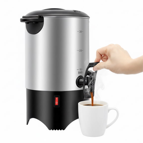 5.2L 1KW Stainless Steel Commercial Coffee Urn, Percolator with Temperature Control, Electric Hot Water Dispenser for Party, Office & Wedding