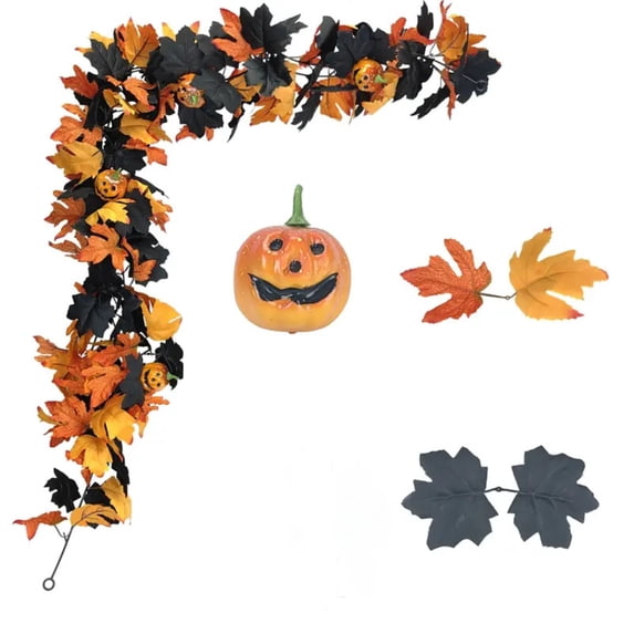 5.2ft Halloween Mantle Garland for Mantle with Lights Pumpkin Decor | Lantern Pumpkin Spooky Thick Maple Leaves Halloween Decorations for Fireplace Table Stair Holiday Home Party Indoor