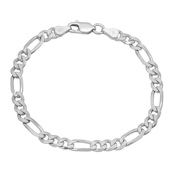5.2mm .925 Sterling Silver Diamond-Cut Flat Figaro Figaro Chain Link Bracelet, 7 inches