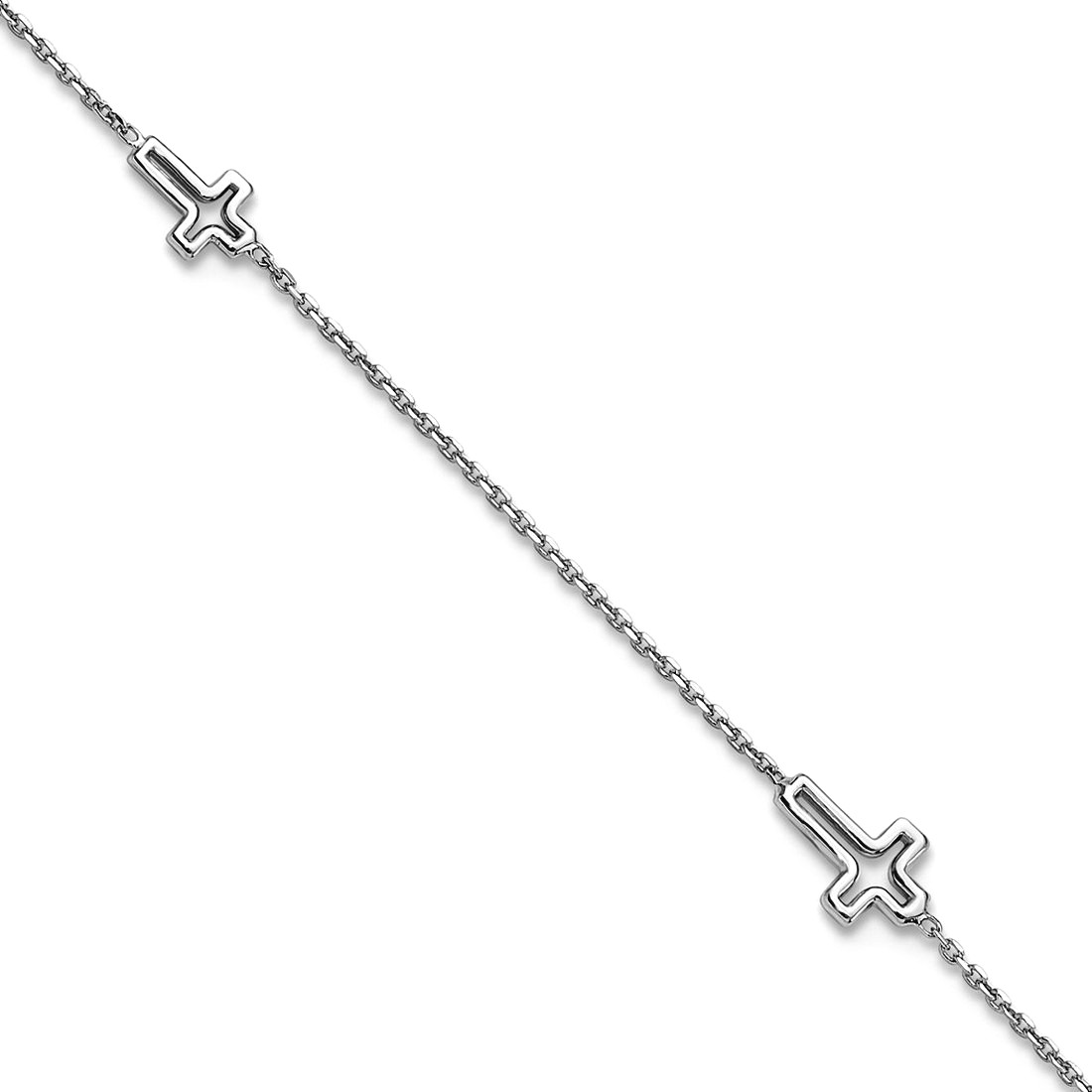 5.2mm 925 Sterling Silver Rhodium Plated Open Religious Faith Cross Plus 1in Extension Anklet 9 Inch Anklet for Women
