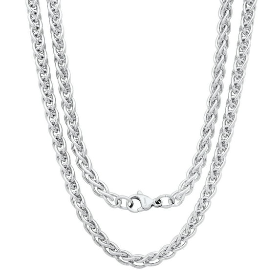 5.2mm High-Polished Stainless Steel Basket Weave Chain Necklace, 24 inches