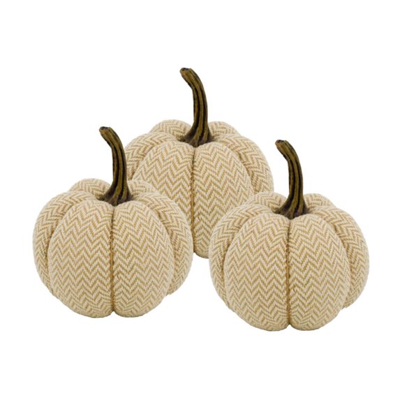 5.2x5.2x6"H Fabric Weighted Pumpkin Natural/Cream Pattern, Set of 3 Cream + Polyester