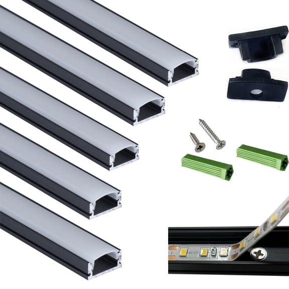 5 3.28FT LED Strip Light Aluminum Diffuser Matte Black Flush Mount Under Cabinet Lighting