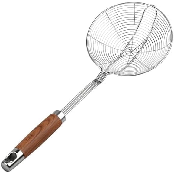 Stainless Steel Spider Strainer Skimmer Spoon – Long Handle Keeps Hands Safe from Hot Oil, 5.3 Inch Slotted Pasta Ladle for Frying, Draining & Serving