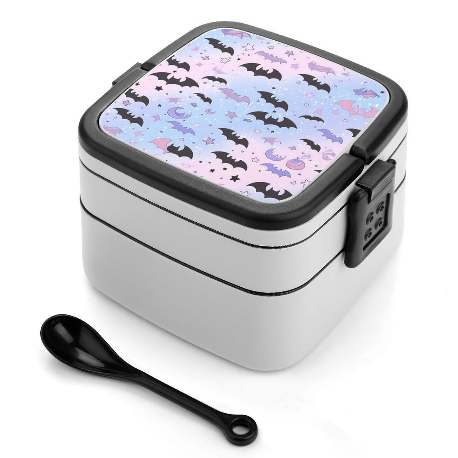 5.3×4.3in Double-Layer Bento Box Sealing Leakproof Partition Design Buckle Design Convenient Switch With Handle The Black And Purple Flying Bats in The Sky