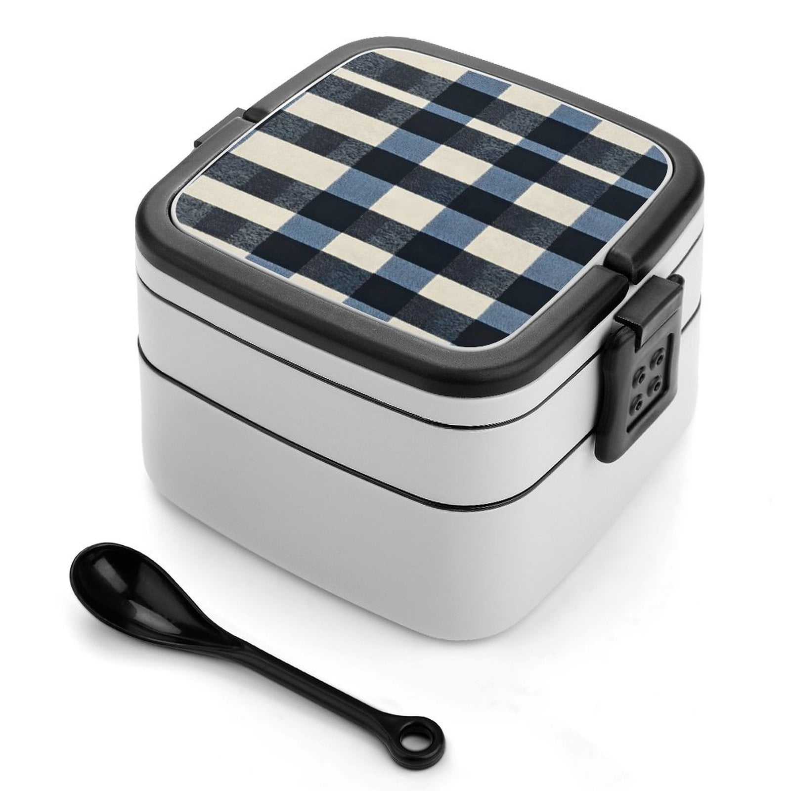 5.3×4.3in Double-Layer Bento Box Sealing Leakproof Partition Design Buckle Design Convenient Switch With Handle SlateBlue Buffalo Plaid Check Tartan Scotland_1