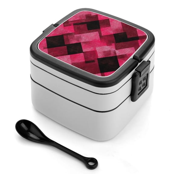 5.34.3in Double-Layer Bento Box Sealing Leakproof Partition Design Buckle Design Convenient Switch With Handle Argyle Plaid Magenta_1