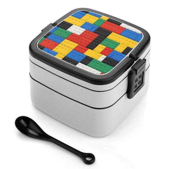 5.34.3in Double-Layer Bento Box Sealing Leakproof Partition Design Buckle Design Convenient Switch With Handle Flat Color Blocks