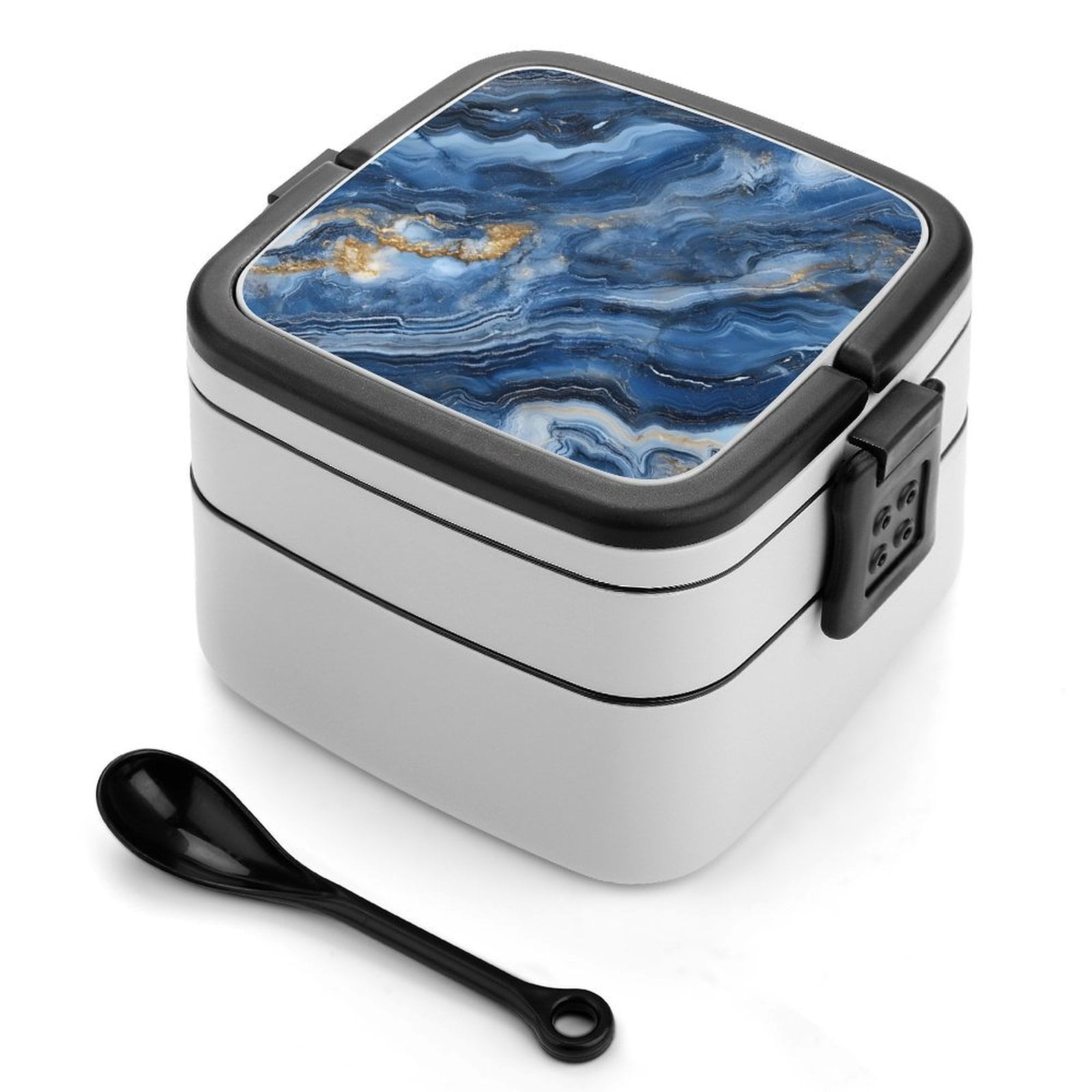 5.3×4.3in Double-Layer Bento Box Sealing Leakproof Partition Design Buckle Design Convenient Switch With Handle SteelBlue Marble_3