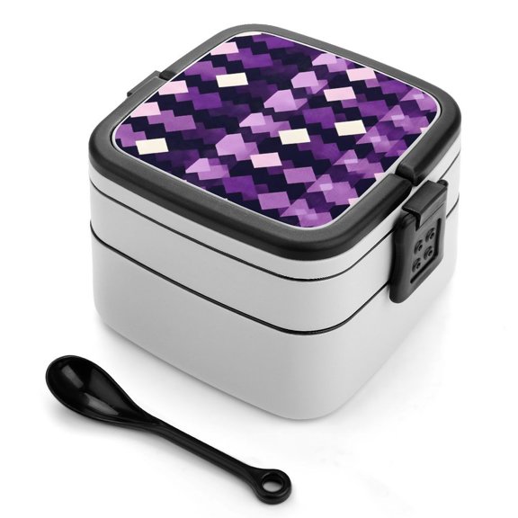 5.34.3in Double-Layer Bento Box Sealing Leakproof Partition Design Buckle Design Convenient Switch With Handle Violet Retro Houndstooth_1