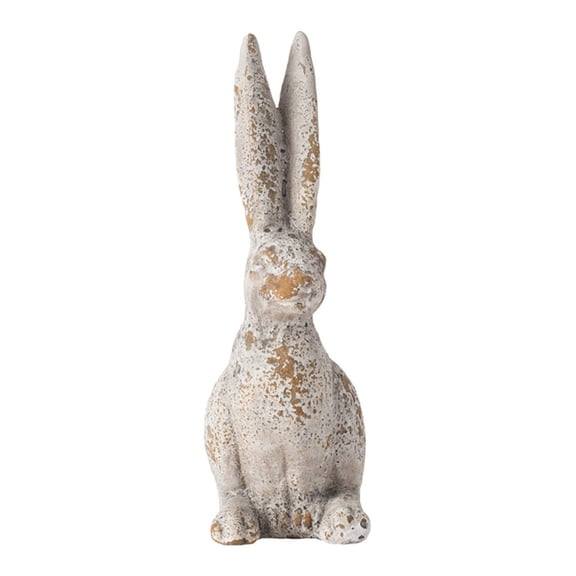 5.3"4.5"12.8" Weathered Cement Rabbit Statue, Cream Color Farmhouse Decorative Figurine for Indoor Home Display