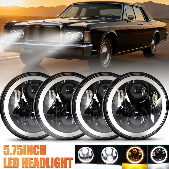 5-3/4" 5.75" LED Headlight Hi/Lo Beam DRL Angel Eye for Lincoln Continental,4X